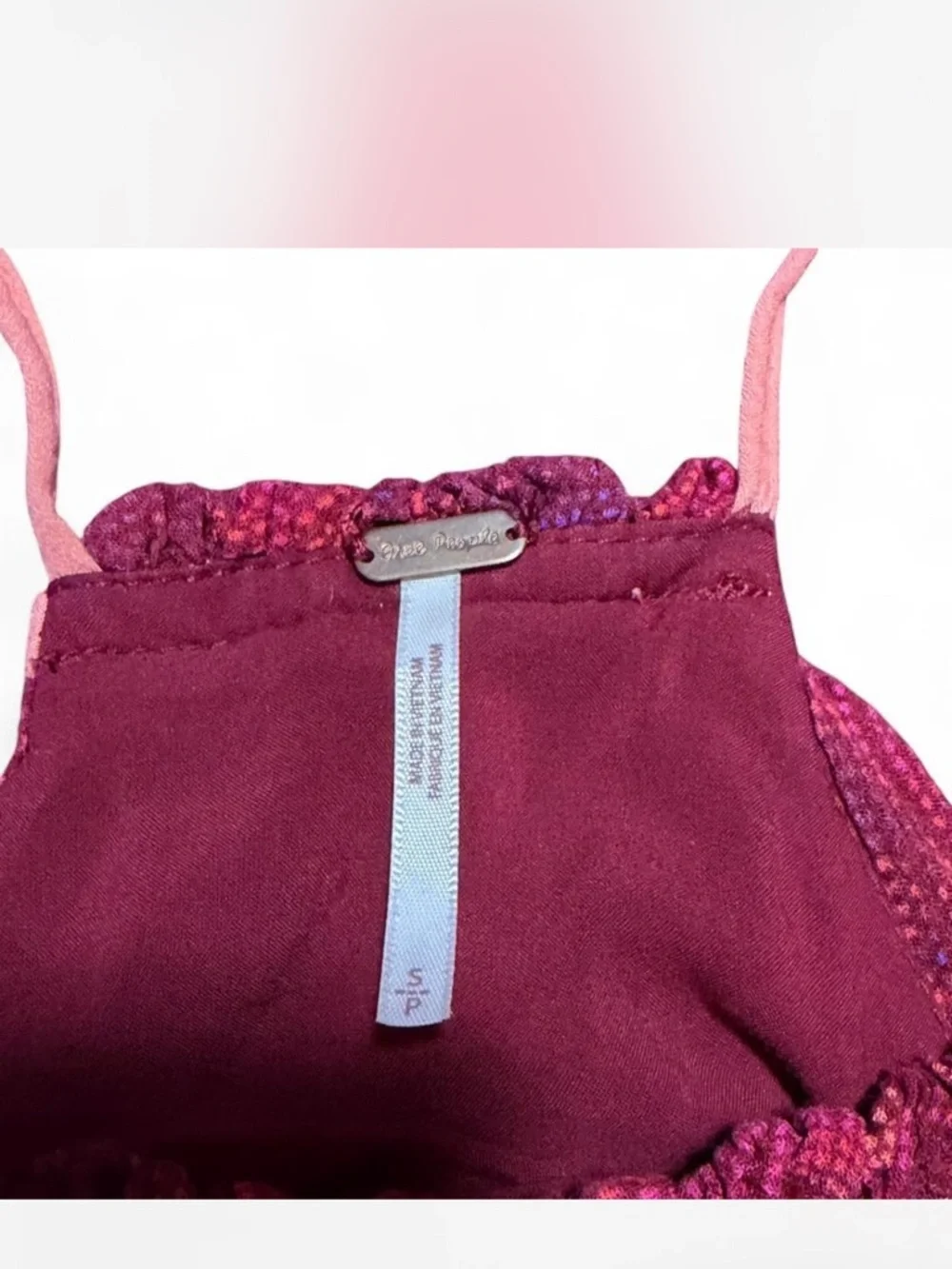 Free People Seasons in the Sun Tank Berry Red Sold Out Boho Halter Tie Top S - Picture 7 of 7